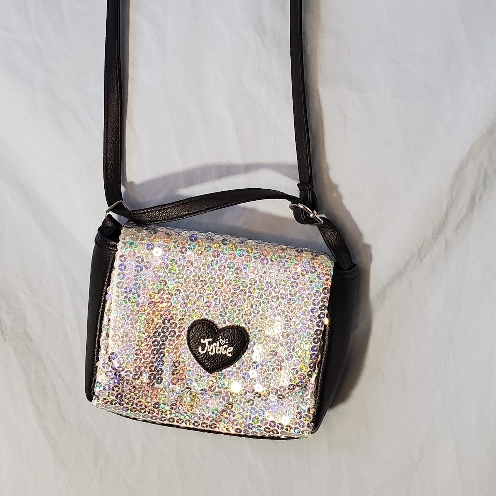 Justice Black and Silver Sequin Crossbody Bag